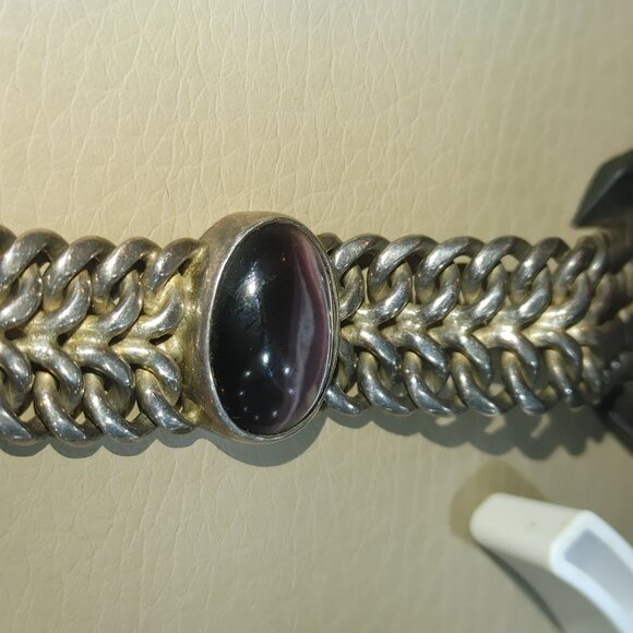 Sterling Silver Mexico Bracelet Simulated Purple Cats Eye Gemstone 925 Jewelry - Picture 12 of 16